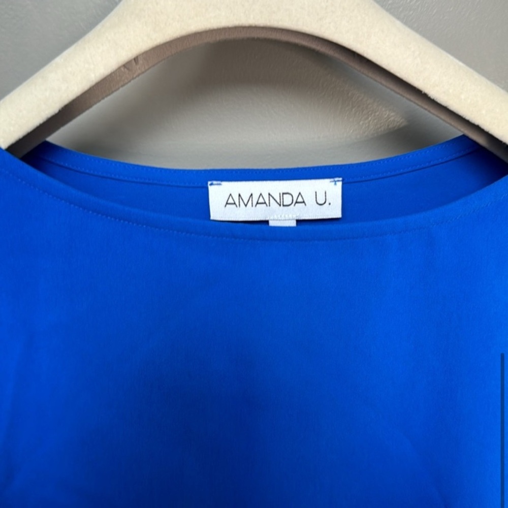 Amanda U. Uprichard Blue Ruffle Sleeve Top NWOT - Picture 2 of 3
